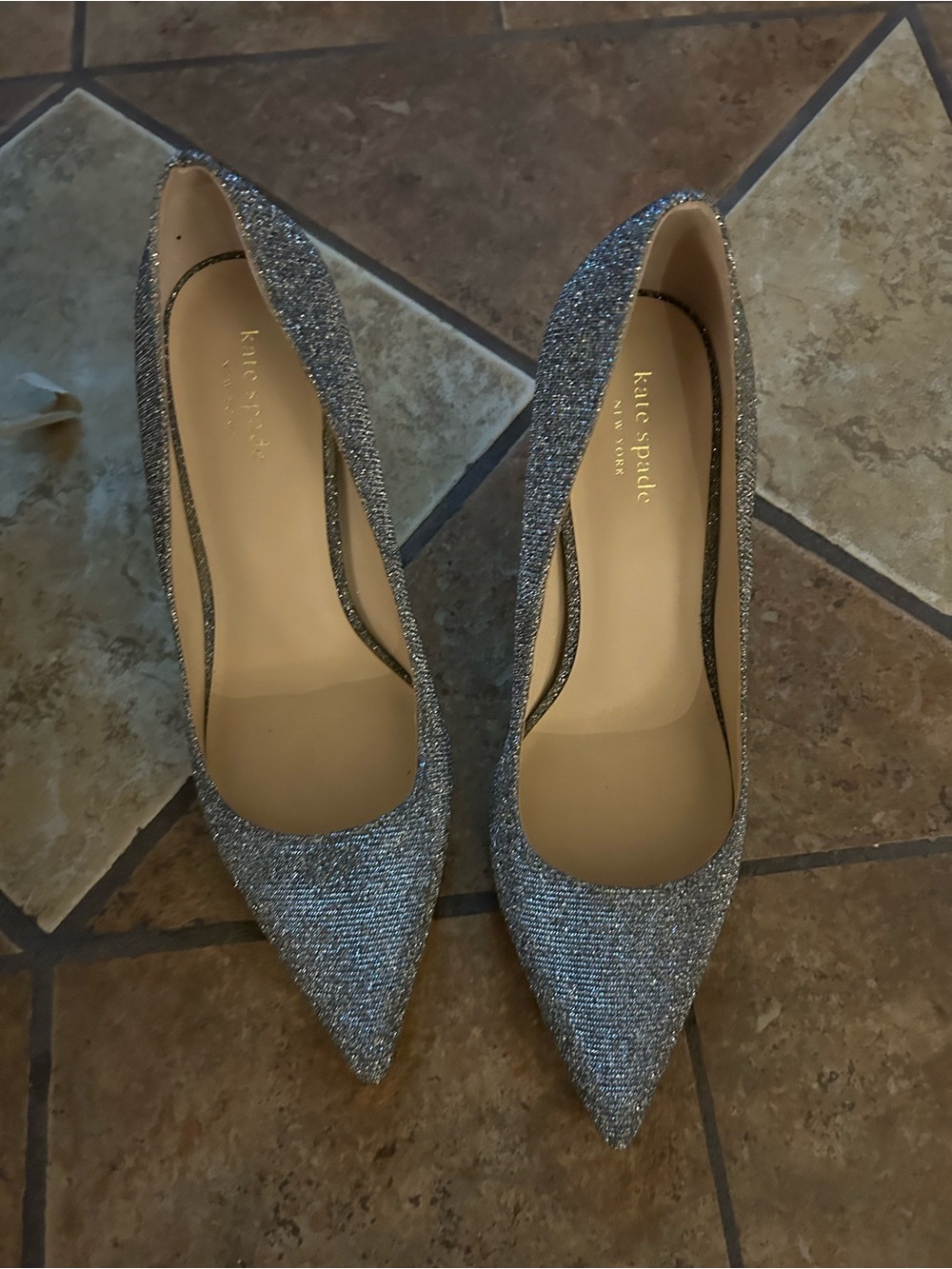 kate spade Silver Glitter Pointed Toe Heels